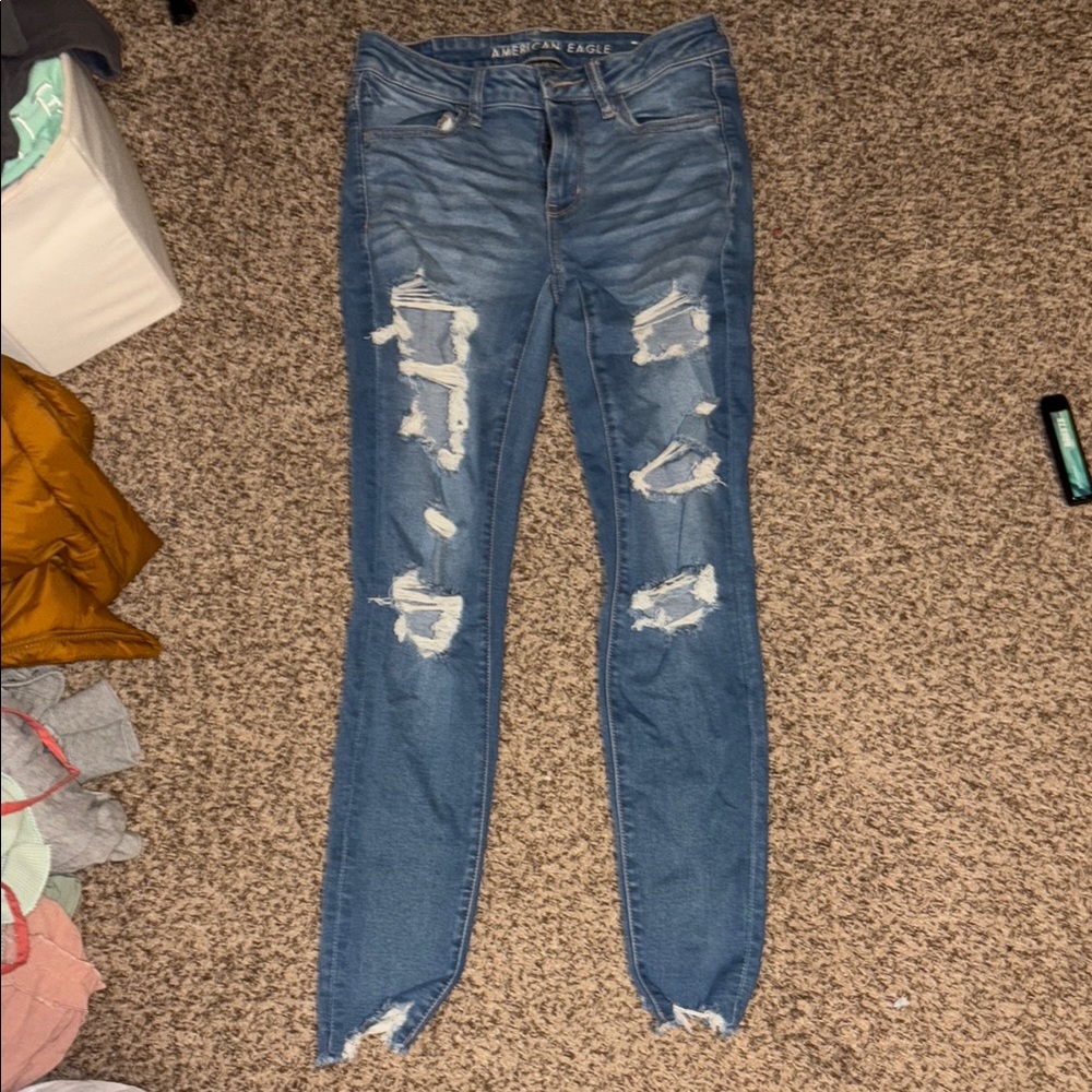 American Eagle Outfitters Blue Skinny Jeans Distressed